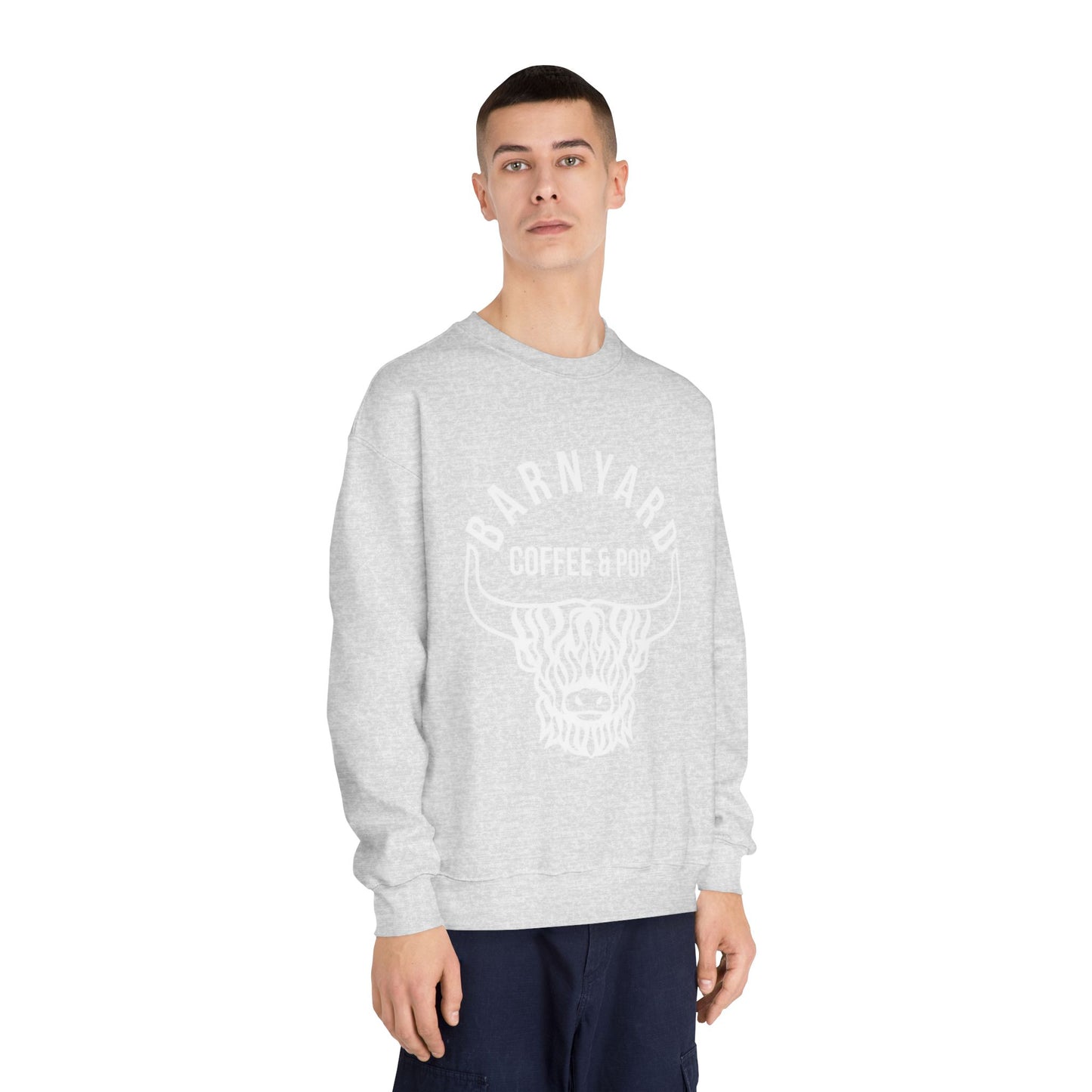 Cozy Unisex Sweatshirt with Barnyard Coffee & Pop Design