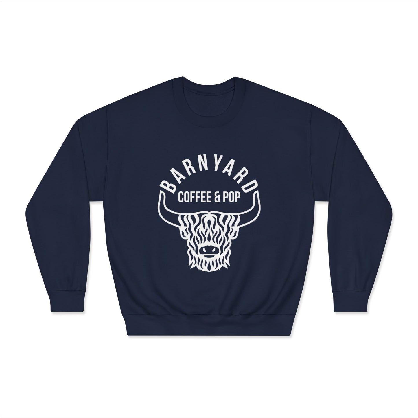 Cozy Unisex Sweatshirt with Barnyard Coffee & Pop Design
