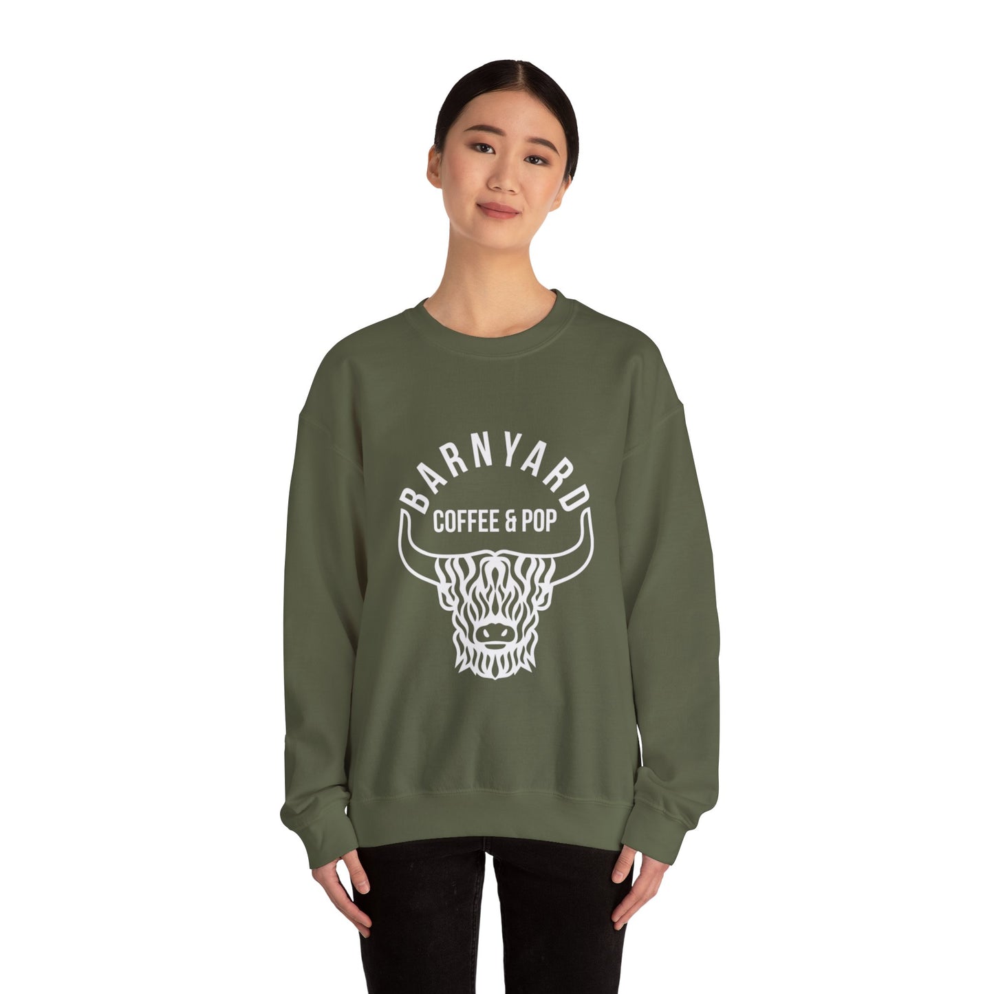 Barnyard Coffee & Pop Crewneck Sweatshirt, Unisex Sweater, Cozy Gift, Farmhouse Style, Casual Wear, Perfect for Fall