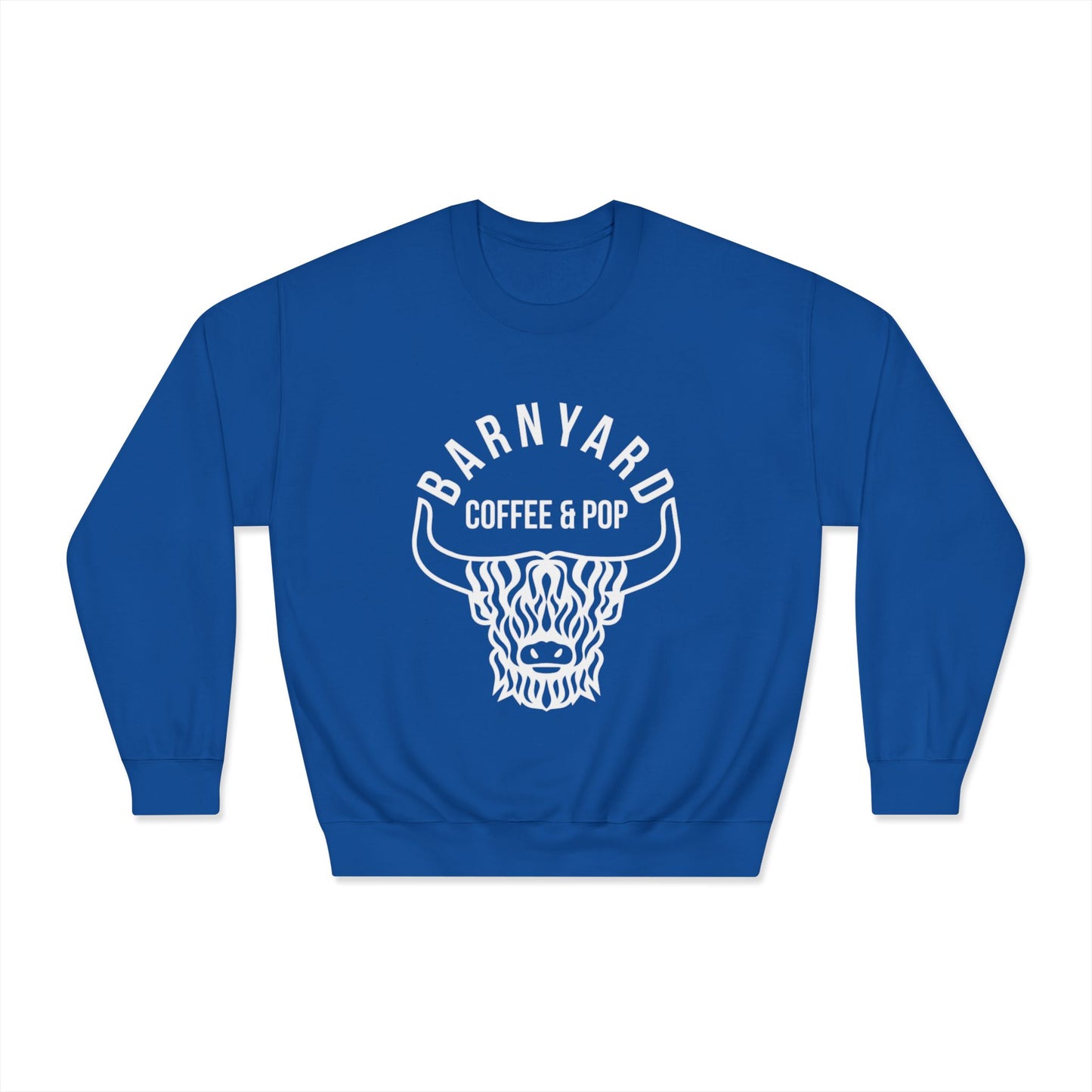 Cozy Unisex Sweatshirt with Barnyard Coffee & Pop Design