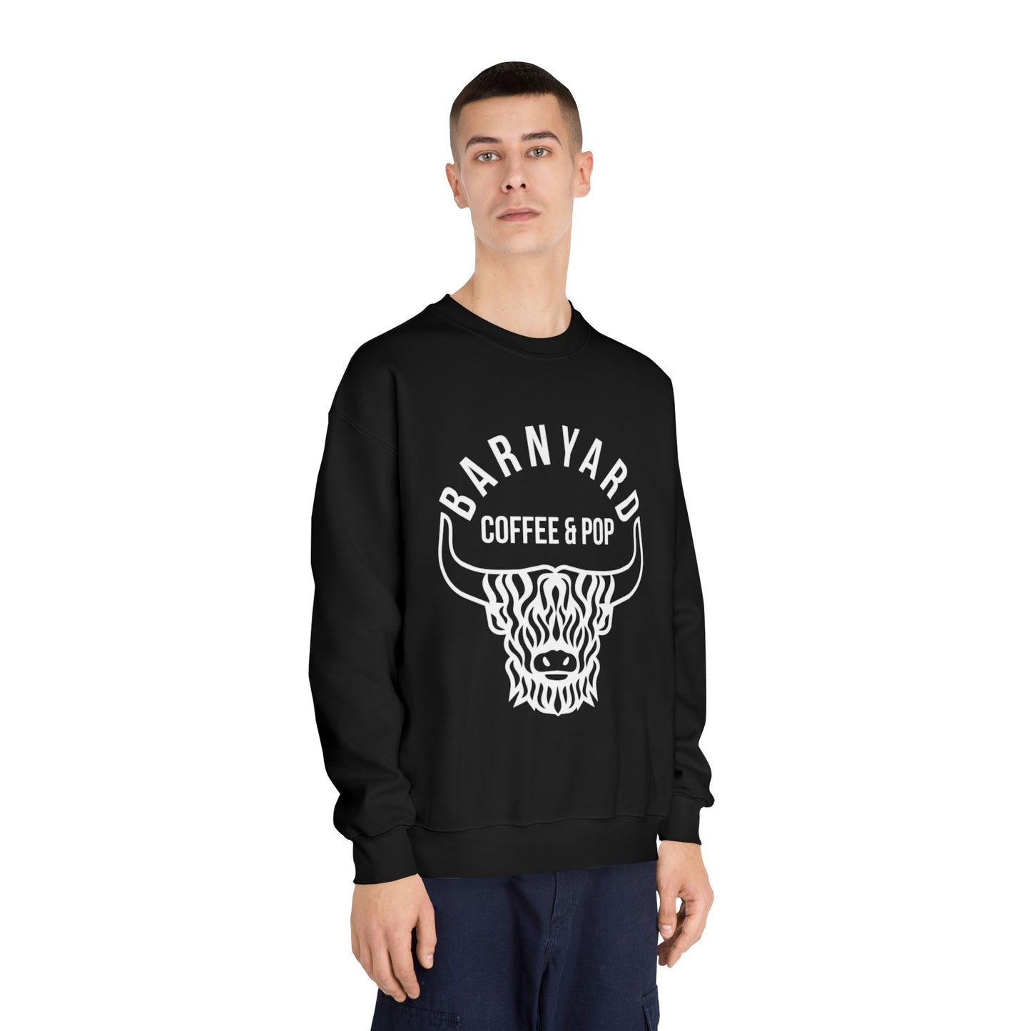 Cozy Unisex Sweatshirt with Barnyard Coffee & Pop Design