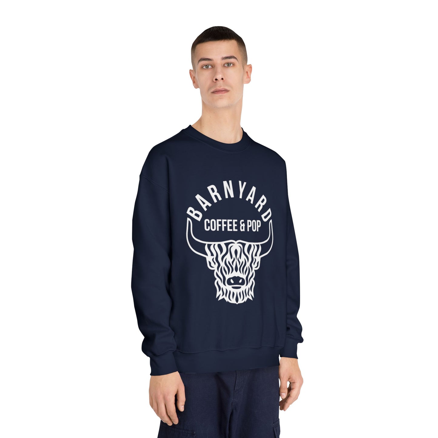 Cozy Unisex Sweatshirt with Barnyard Coffee & Pop Design
