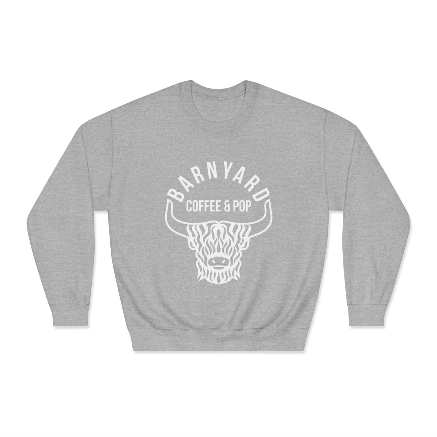 Cozy Unisex Sweatshirt with Barnyard Coffee & Pop Design