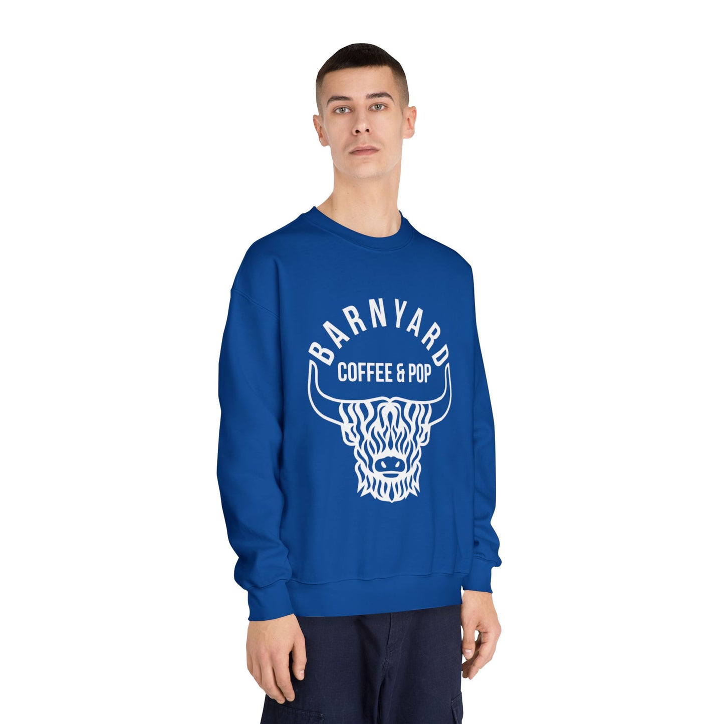 Cozy Unisex Sweatshirt with Barnyard Coffee & Pop Design