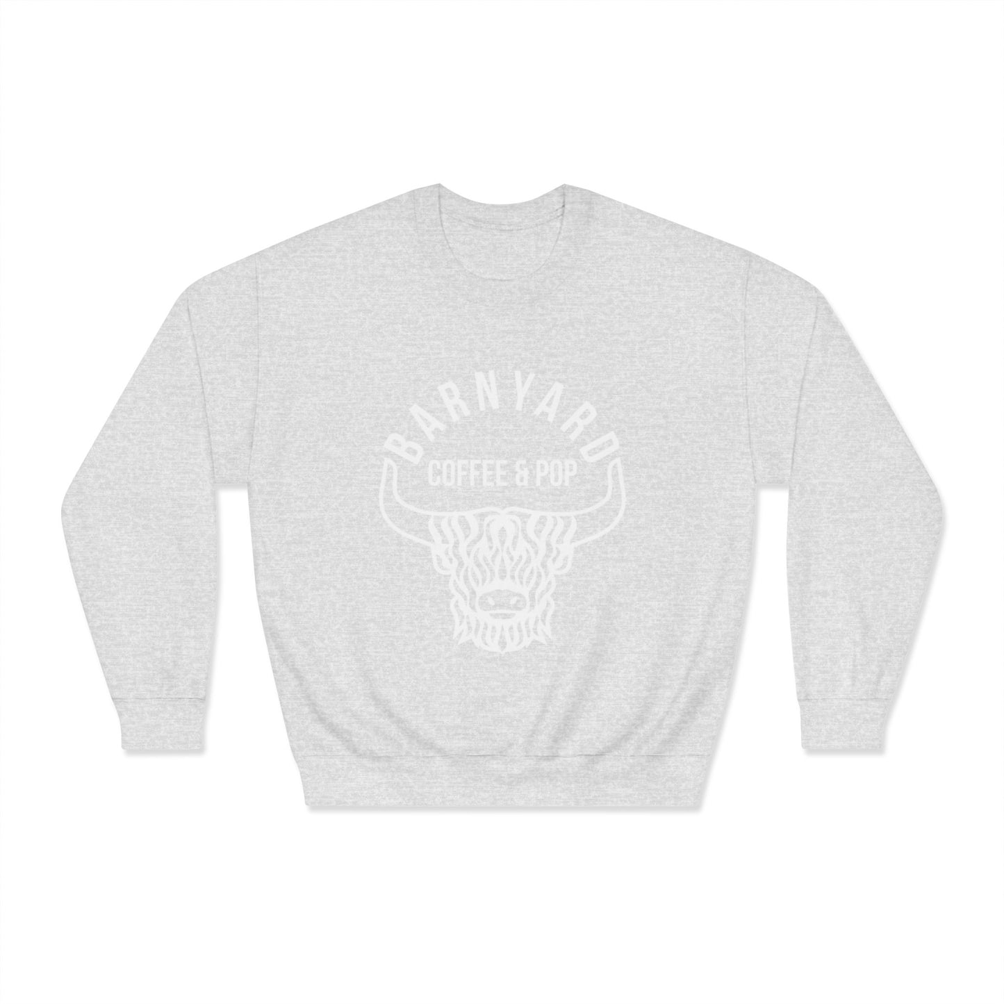 Cozy Unisex Sweatshirt with Barnyard Coffee & Pop Design